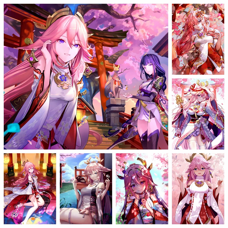 

Алмазная живопись Genshin Impact Yae Miko Guuji AB дрели лиса Фея Аниме Вышивка крестиком ручная работа подарок домашний декор