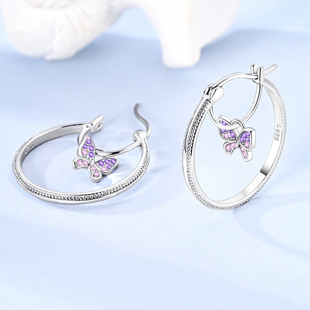 

Purple Zircon Butterfly Hoop Earrings Iris Earrings 925 Silver Jewelry for Women Anniversary Birthday Fashion Jewelry Gifts