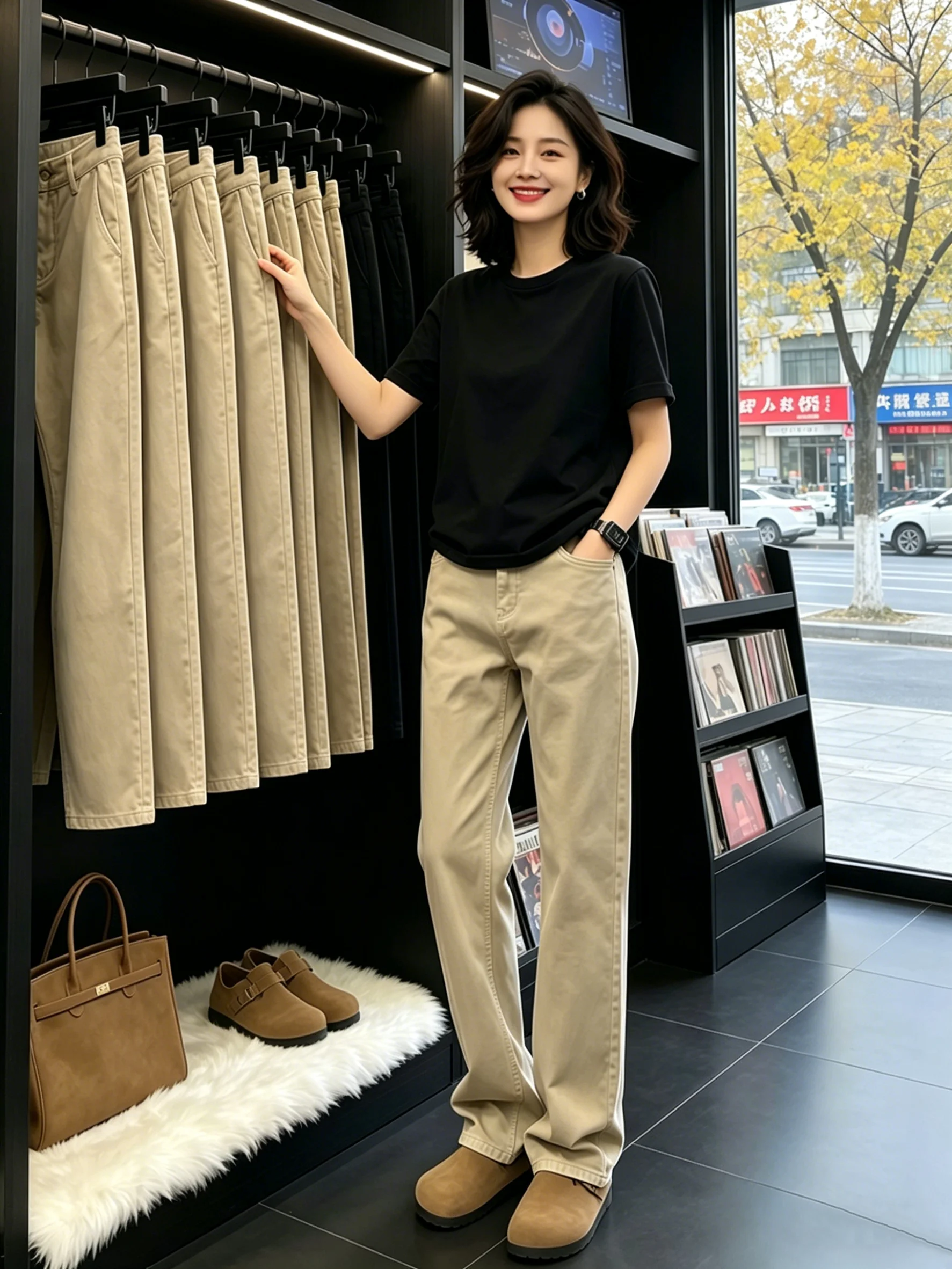 Khaki Straight Leg Men's Summer Thin American Style Slimming Casual Pants Long Legging Light Flared Business Casual Trousers