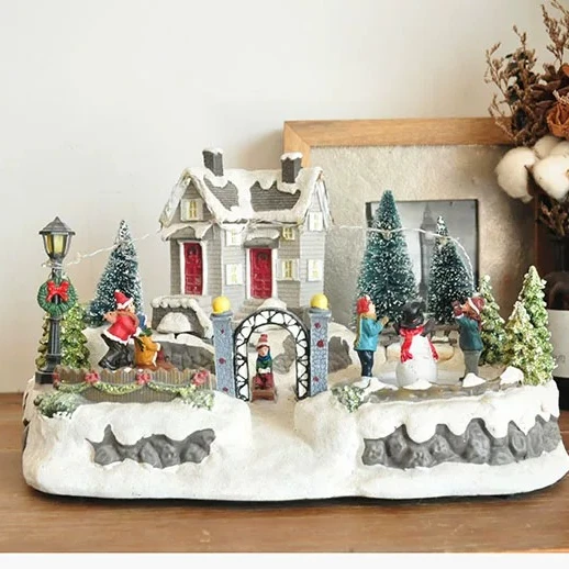 Handmade Painted Christmas Amusement Park Rotating Luminous Scene Ornaments Home Decorations Gifts