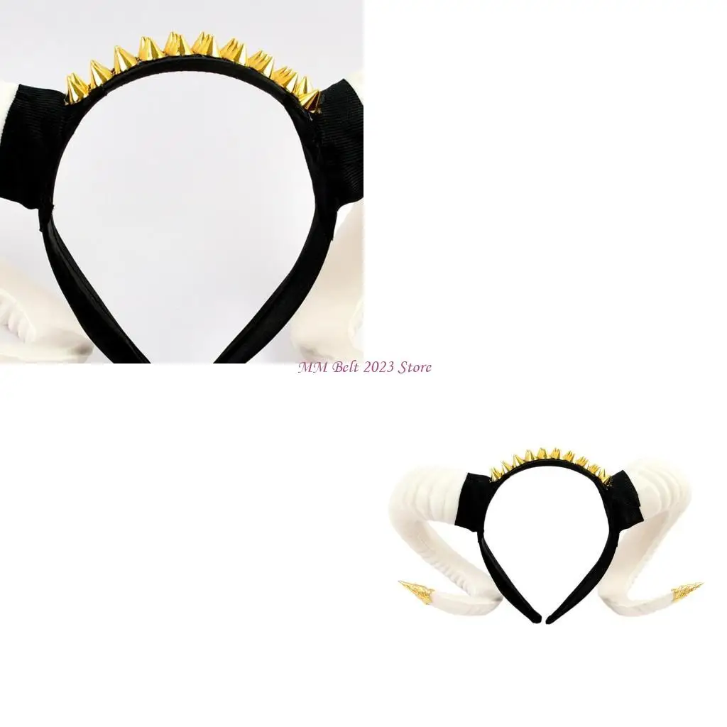 

49ME Adult Halloween Headband Devil Ox Curved Horn Hair Hoop Cosplay Costume Masquerade Party Movie Headpiece