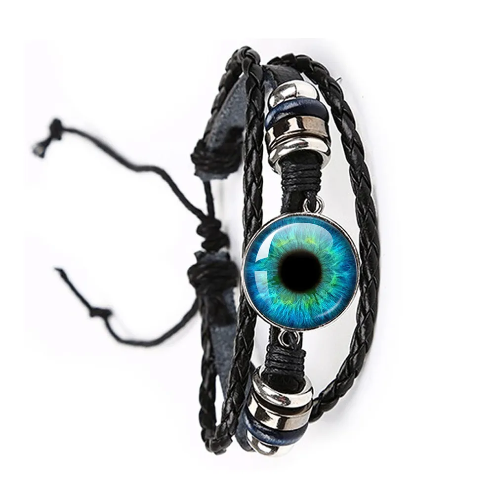 Dragon Eye Bracelet Evil Eye Glass Sauron Evil Eye Photo Jewelry Black Color Leather Adjustable Bangle Best Gift