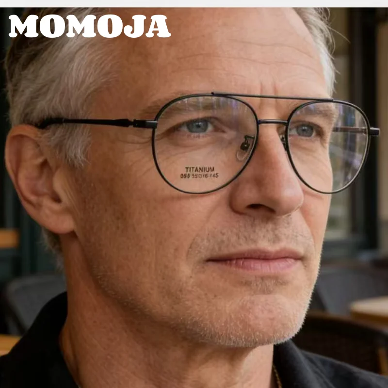 

MOMOJA Retro Titanium Alloy Pilot Eyeglass Frame Double Beam Ultra Light Unisex Trendy Fashion Glasses 889