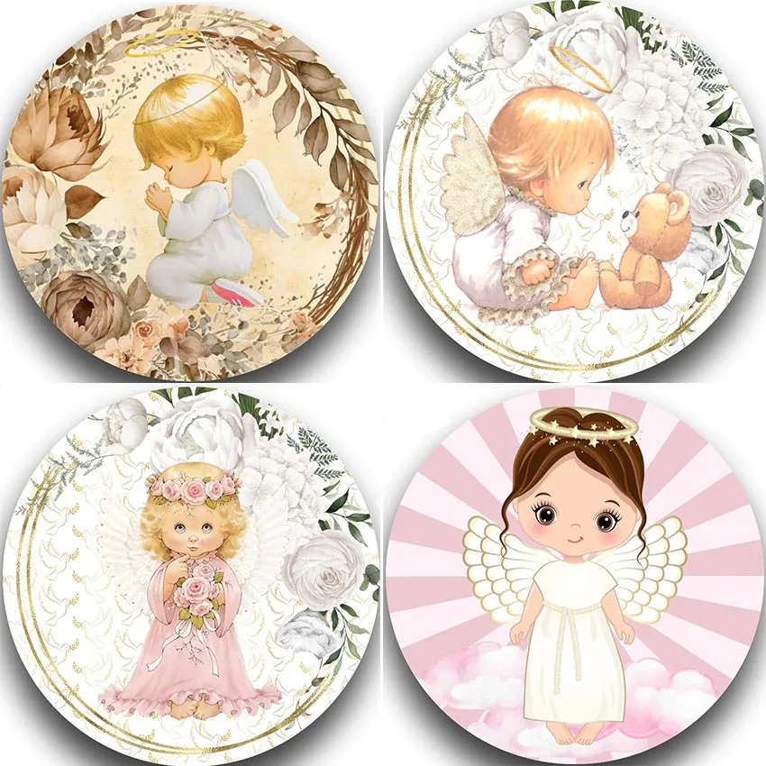 

Mehofond Photography Background Round Circle Mi Bautizo Baptism God Bless Angel Christening Party Decor Backdrop Photo Studio