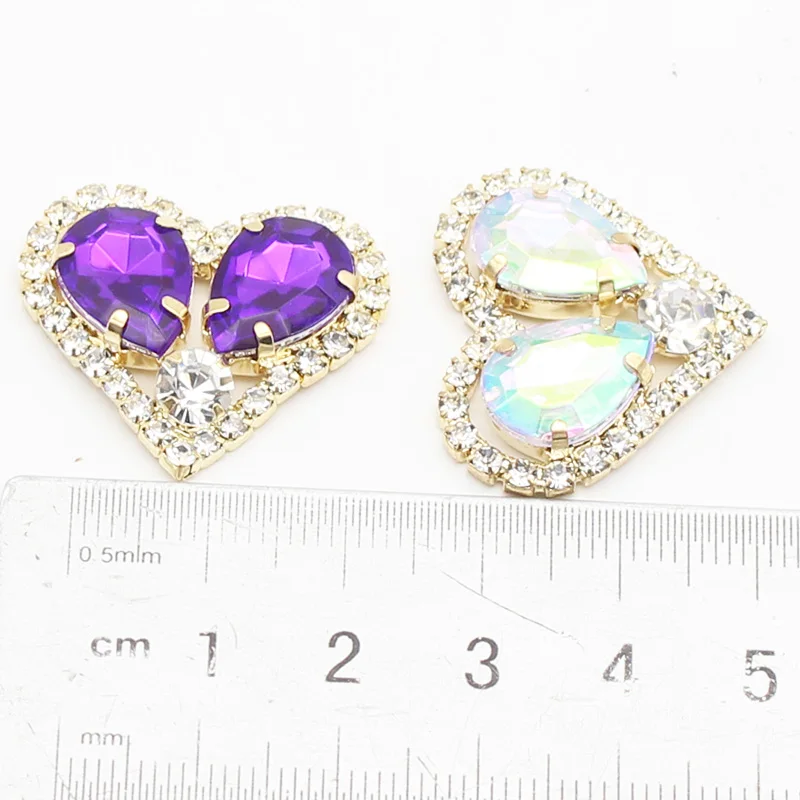 5PCS25 * 28MM Fashionable New Love Gold Metal Rhinestone Acrylic for Clothing Decoration, Wedding Scene Decoration, Handicraft