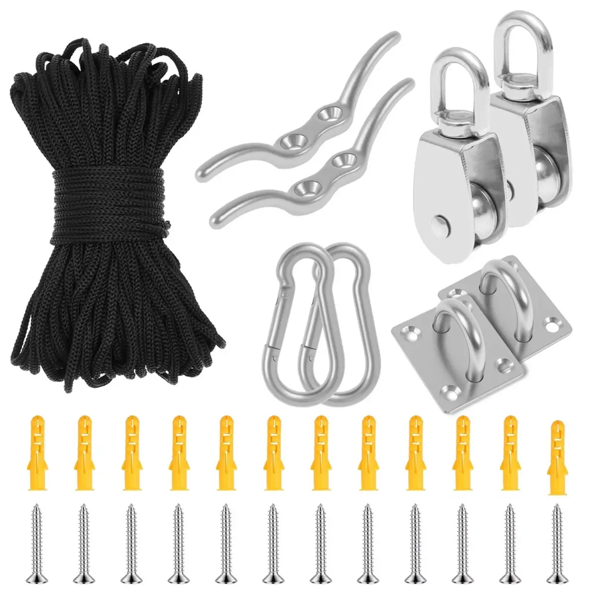 【Tools & Parts】 M25 Stainless Steel Pulley Tool 330 Lbs Load Capacity Heavy Duty Pulley Wheel with Nylon Rope for Indoor Outdoor