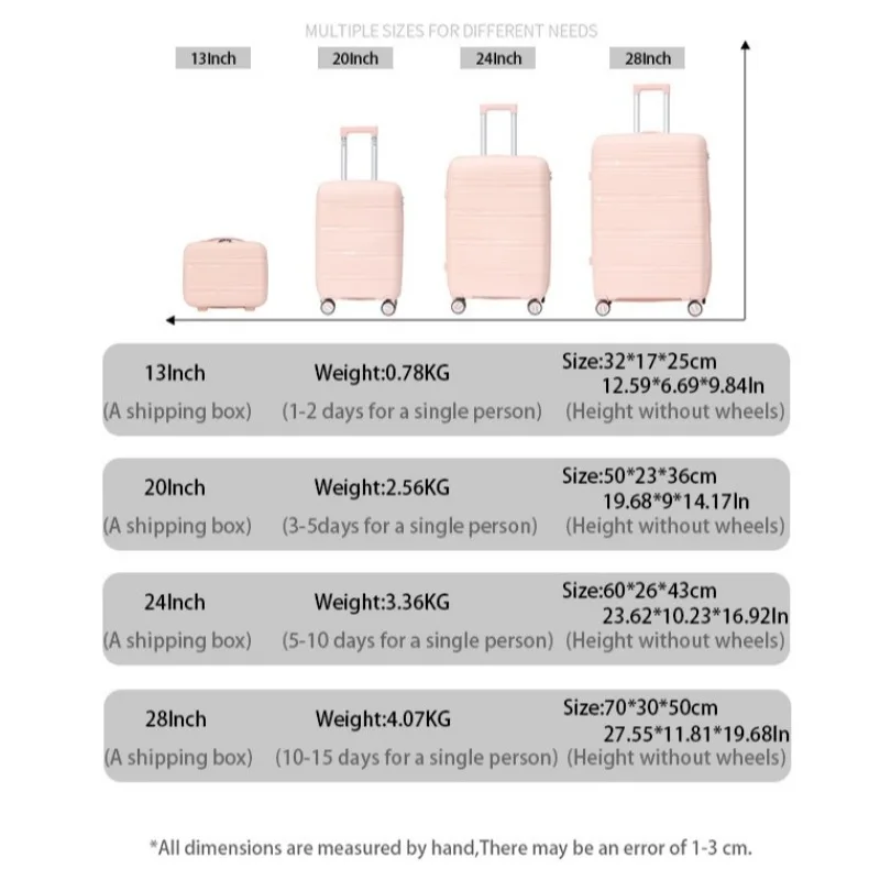 Juego de maletas de viaje rígidas, maleta con ruedas, bolsa de viaje y bolsa de aseo, juegos de maletas de mano ligeras ABS