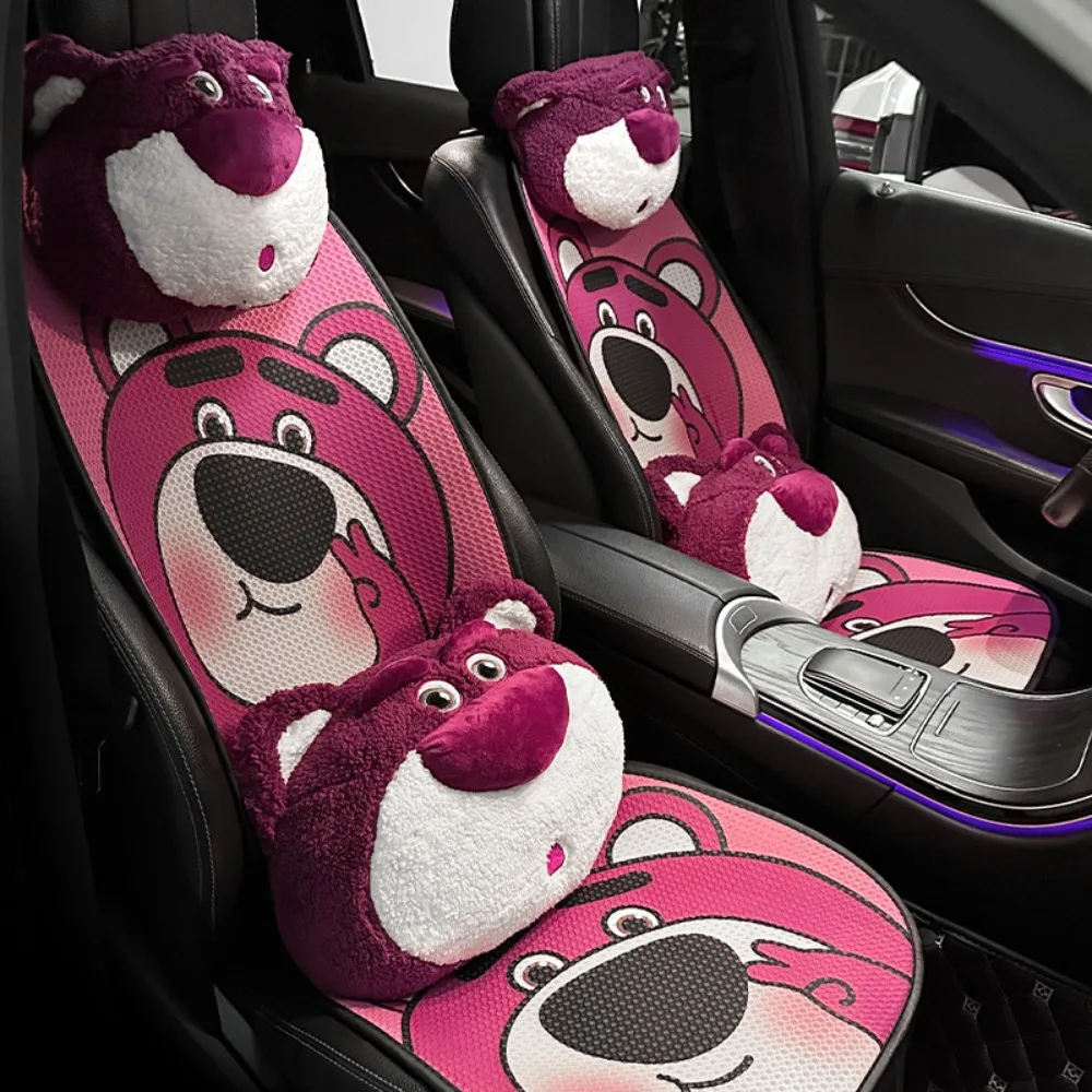 Car Anti Slip Seat Cushion Backrest Disney Lotso Anime Cartoon Auto Headrest Throw Pillow Car Interior Decoration Accessories