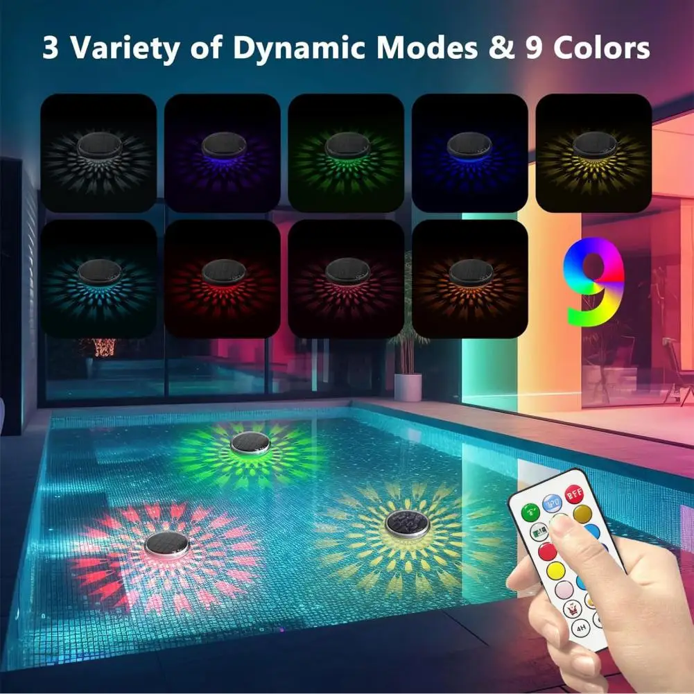 Solar Pool Lights Waterproof Pool Lights Solar Floating Pool Light with Remote Control 12 Modes Timer Function Ip67 for Pools