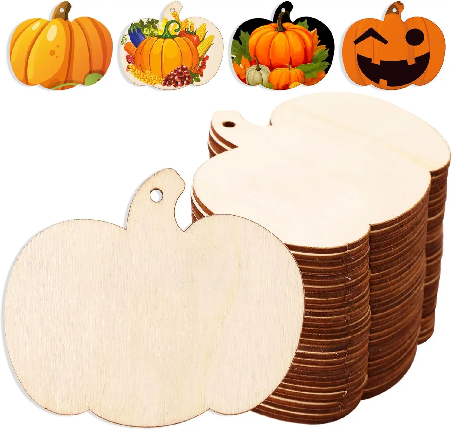 

3.5 Inches Wooden Pumpkin Cutouts Unfinished Wood Craft Cutout Blank Pumpkin Shape Cutout for Halloween Fall Thanksgiving Party