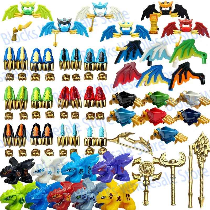 Image of MOC Anime Cartoon Bausteine Filmfiguren Drachen Flügel Krallen Waffen Zubehör Zusammenbaubare Bausteine Spielzeug Geschenk für Kinder W06