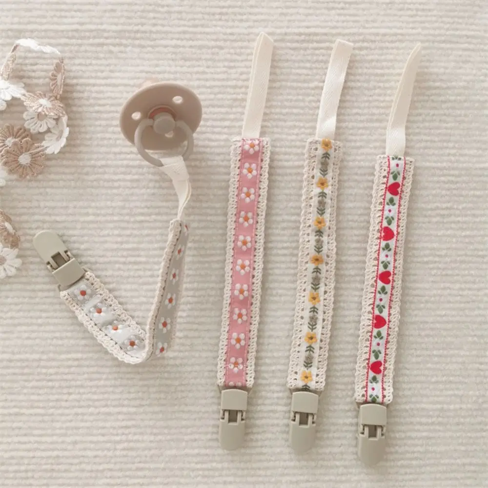 

Ethnic Style Baby Cloth Pacifier Chain Embroidery Floral Teether Straps Soother Holder Adjustable Dummy Clips