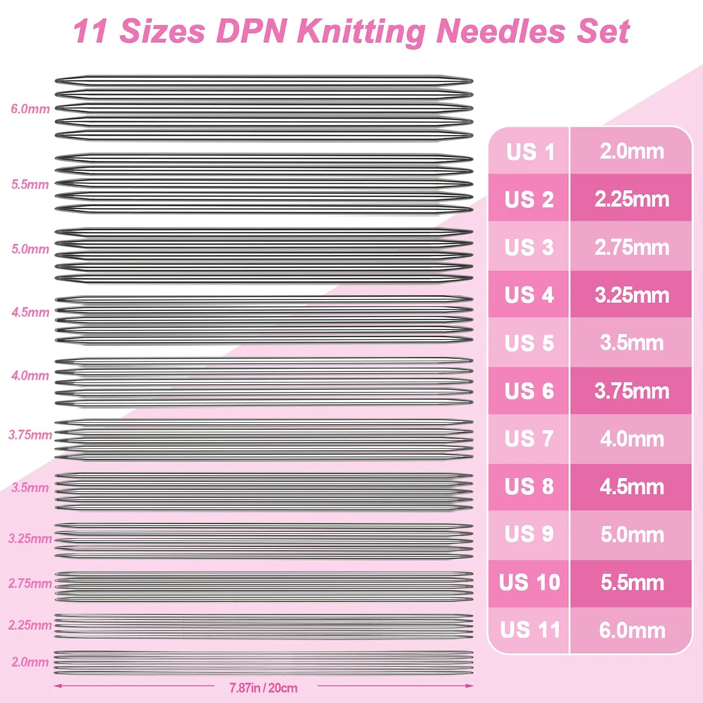 55Pcs/Set 2.0-6.0mm Double Pointed Stainless Steel Knitting Needles Set Beginners Knitting Needle Weave Sewing Tools Pink