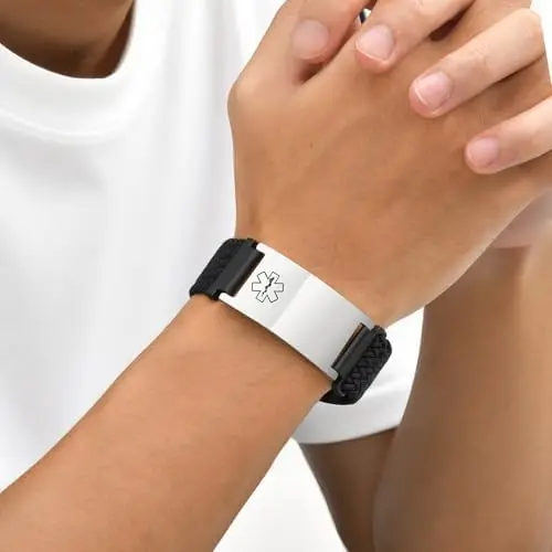 Medical Alert ID Bracelet for Men Women Custom Engraving Elastic Braided Stretch Wristband Emergency Survival Jewelry