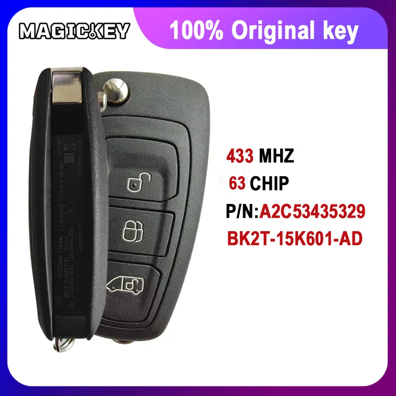 

100% Original Car Remote Key 434MHz 4D83 4D63 Chip for Ford Transit Connect Transit Custom 2012-2016 BK2T-15K601-AD A2C53435329