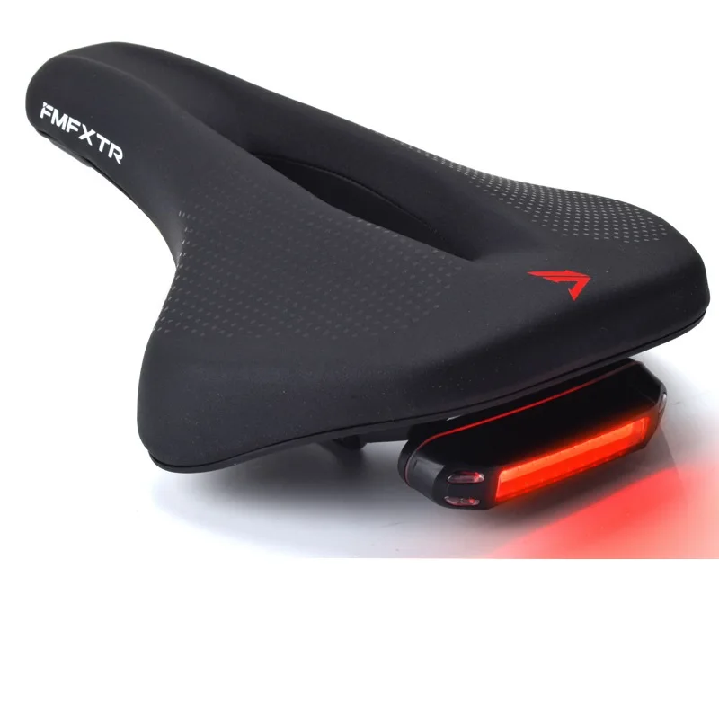 

MTB Bicycle Saddle With Warning Taillight USB Charging PU Breathable Soft Mountain Road Bike Saddles Cycling Racing Seat Cushion