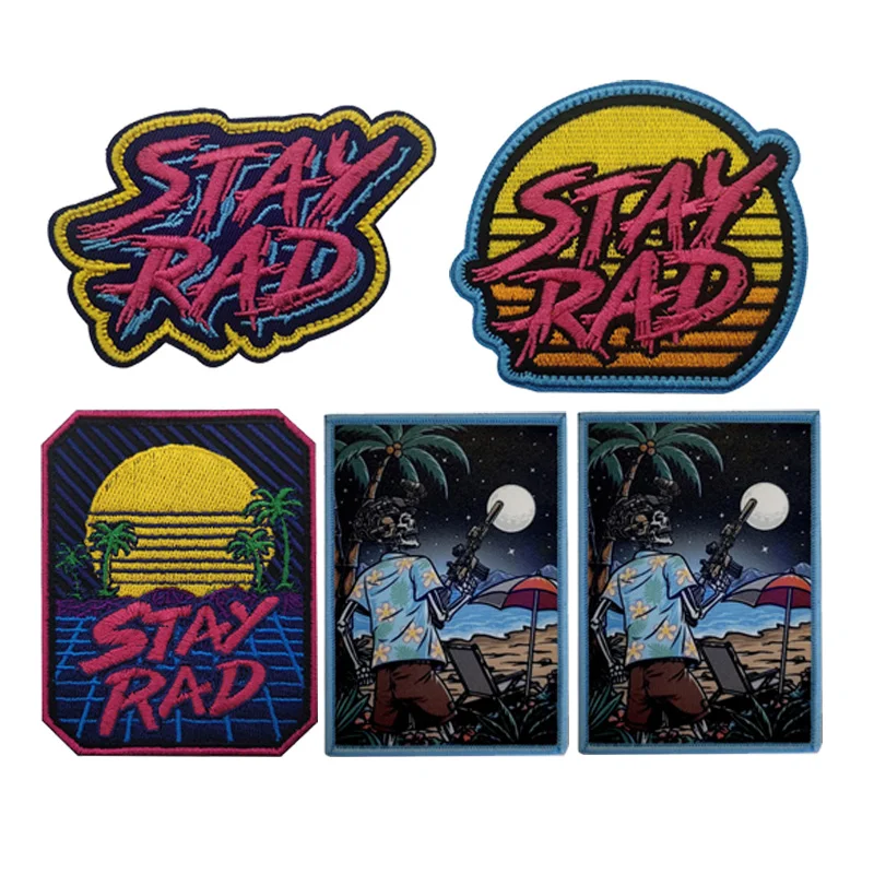 Outdoor Stayrad Seaside Scenery Beach Embroidered Patch Sun Rising Armband Tactical Holiday Morale Hook Loop Backpack Patch