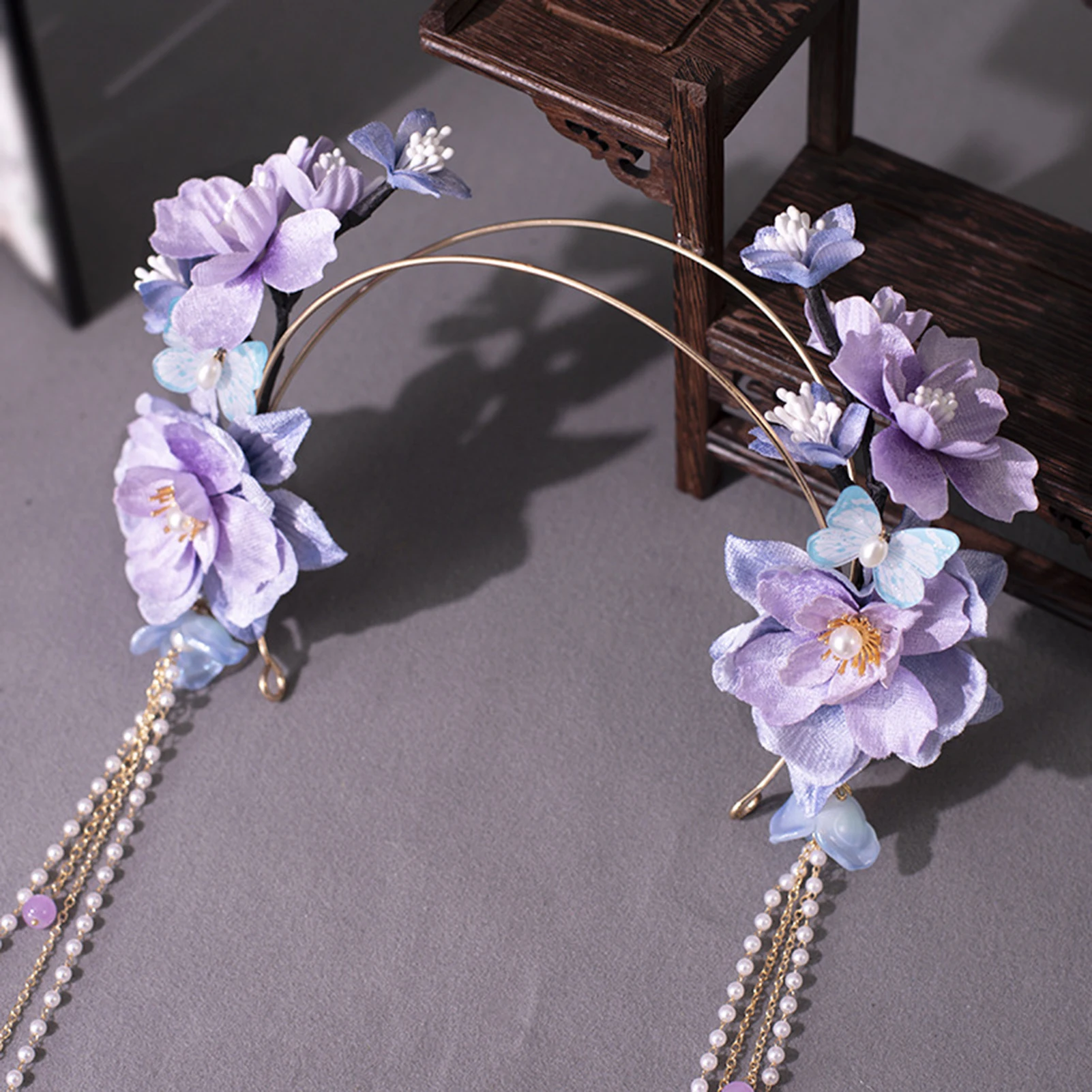 Temperament Hair Hoop Long Tassel Hairband Purple Floral Headbands Chinese Hanfu Hair Accessories Retro Bridal Prom Hair Jewelry