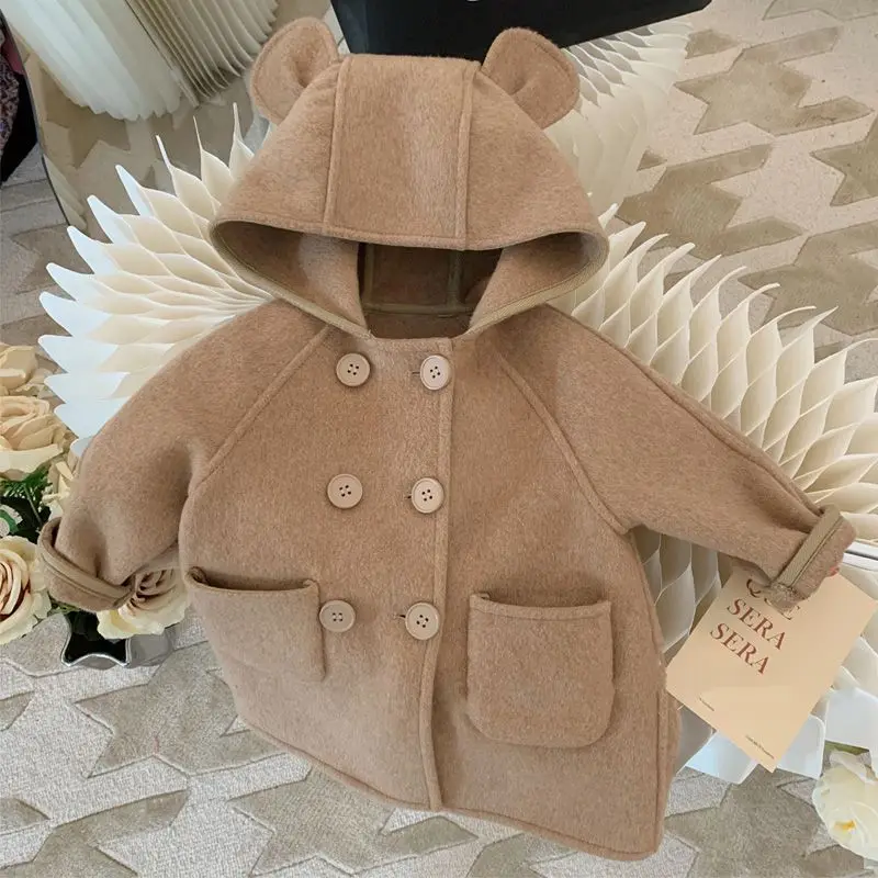 Girls Woolen Coat Jacket Cotton Outwear Overcoat 2023 Dazzling Warm Thicken Plus Velvet Winter Autumn Teenager Children\'s Clothi