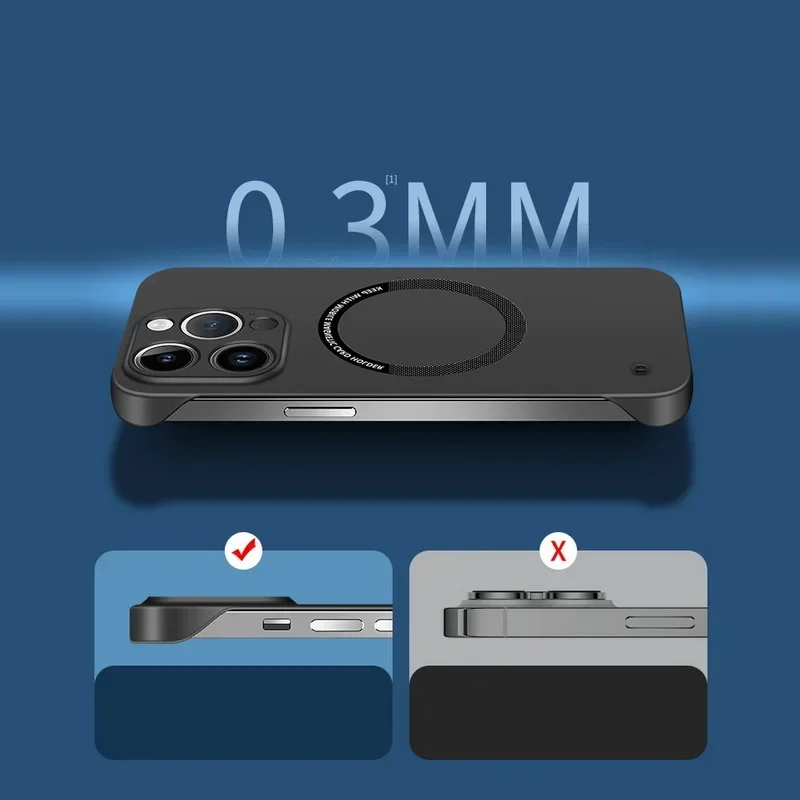Barely-There Magnetic Case for iPhone 16 Pro Max Plus Slim PC Matte Frameless Cover For MagSafe Wireless Charging