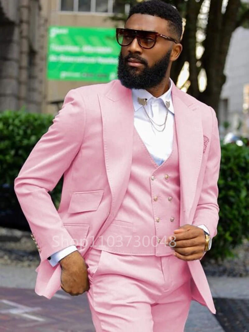 

Мужской классический костюм-тройка для свадьбы/бизнеса: приталенный пиджак с острыми лацканами, брюки и жилет (пиджак+брюки+жилет)