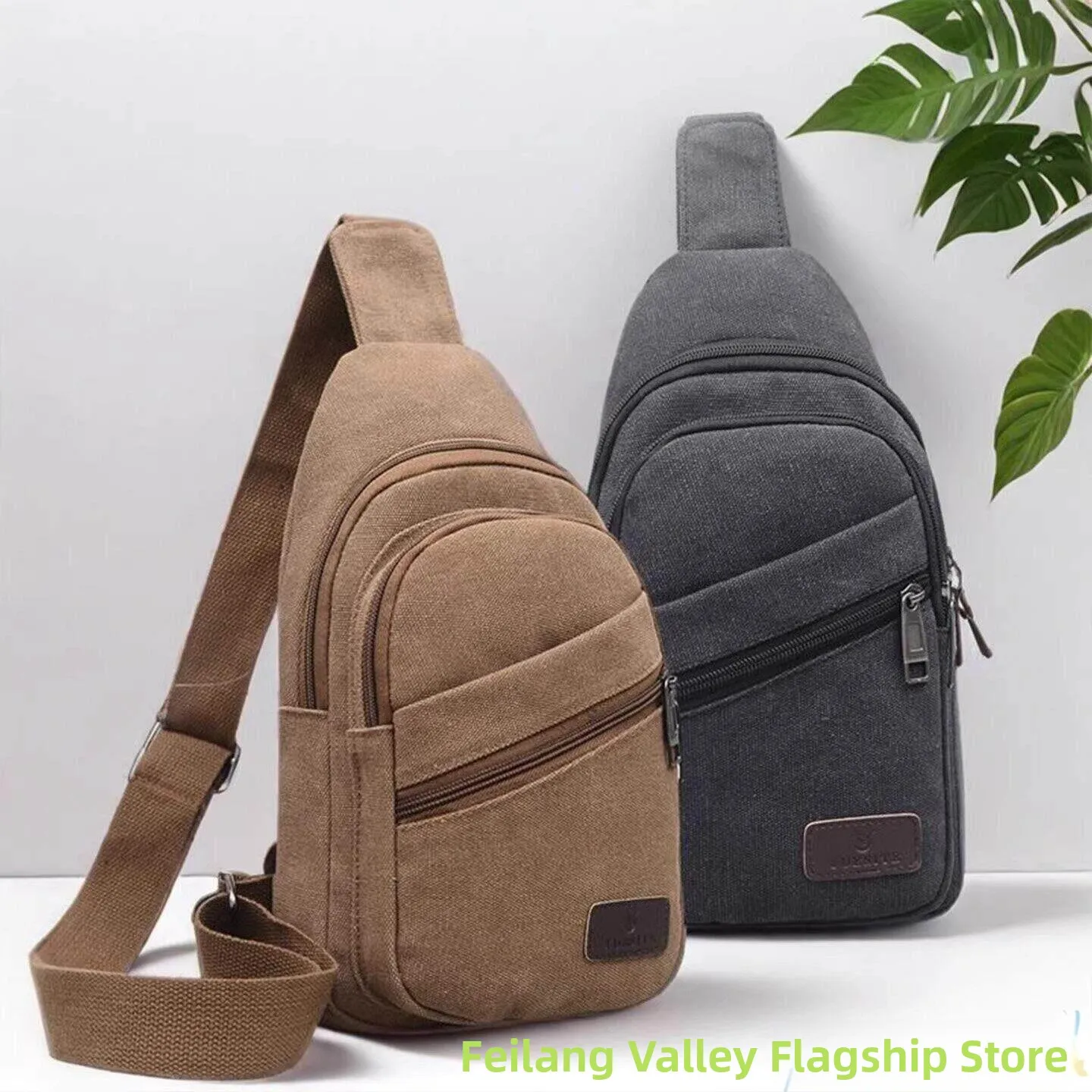 Men's Large Canvas Crossbody Chest Bag - usage example