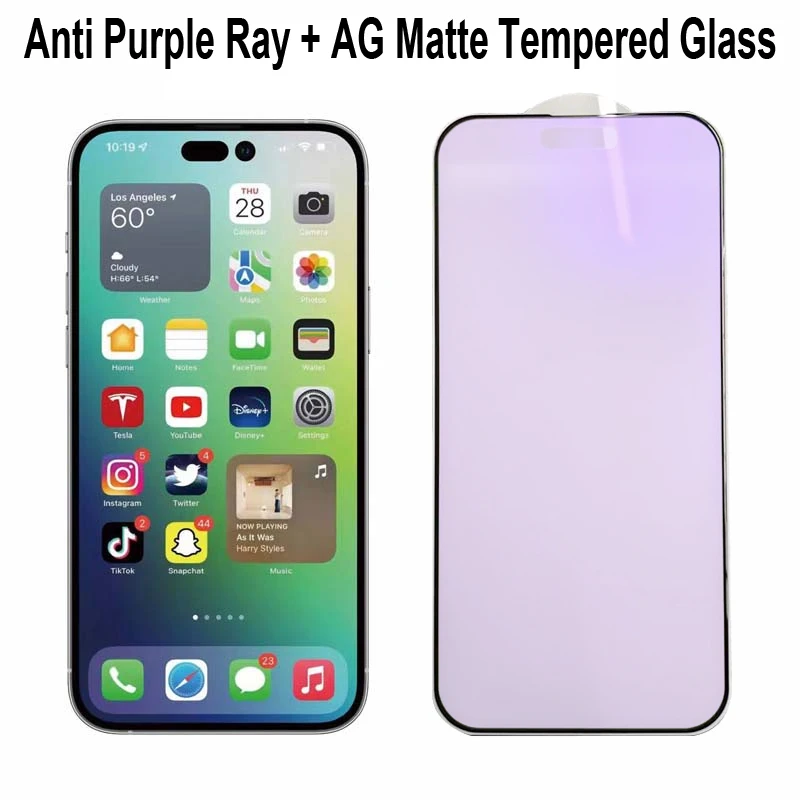 

50pcs Anti Purple Ray AG Matte Frosted Tempered Glass Screen Protector For Iphone 15 14 plus 13 12 11Pro Max mini XR XS MAX