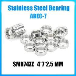 10PCS SMR74ZZ Stainless Steel 4*7*2.5 mm ABEC-7 Miniature Ball Bearings Shielded High Precision High Speed SMR74Z SMR74 Z ZZ