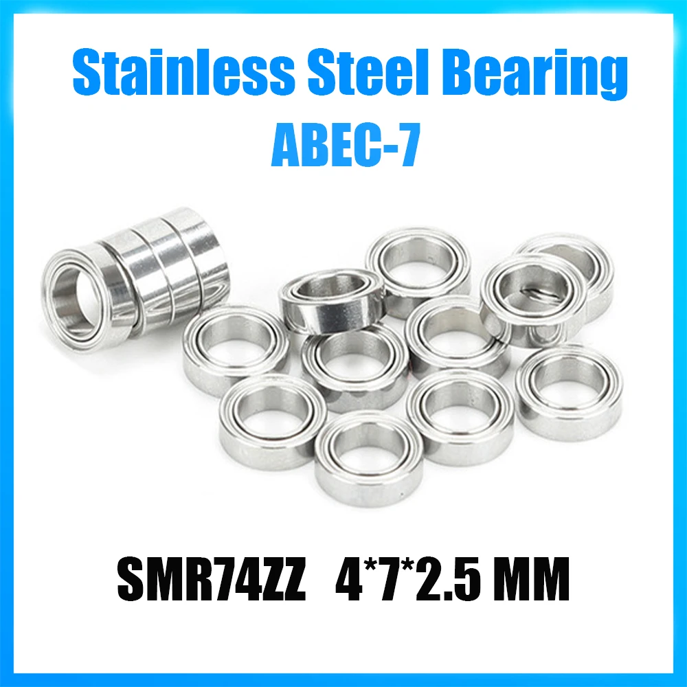 10 SZT. SMR74ZZ Łożyska kulkowe miniaturowe ze stali nierdzewnej 4*7*2.5 mm ABEC-7, ekranowane, o wysokiej precyzji i prędkości, SMR74Z SMR74 Z ZZ