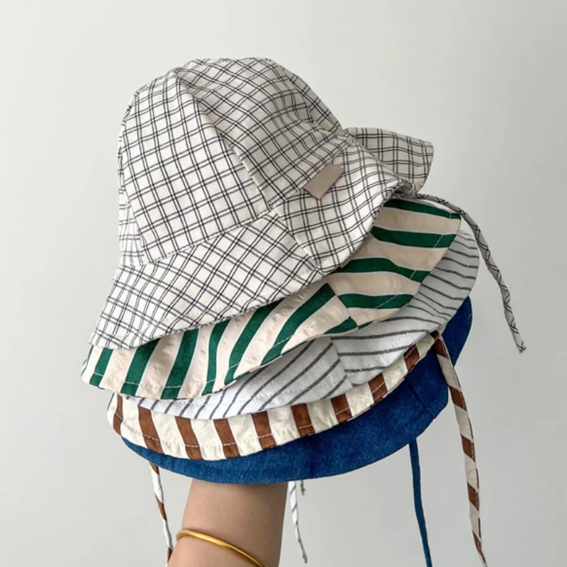 Summer Baby Bucket Hat Outdoor Beach Children Sunscreen Caps Toddler Boys Girls Striped Panama Hat Unisex Beach Casual Hat