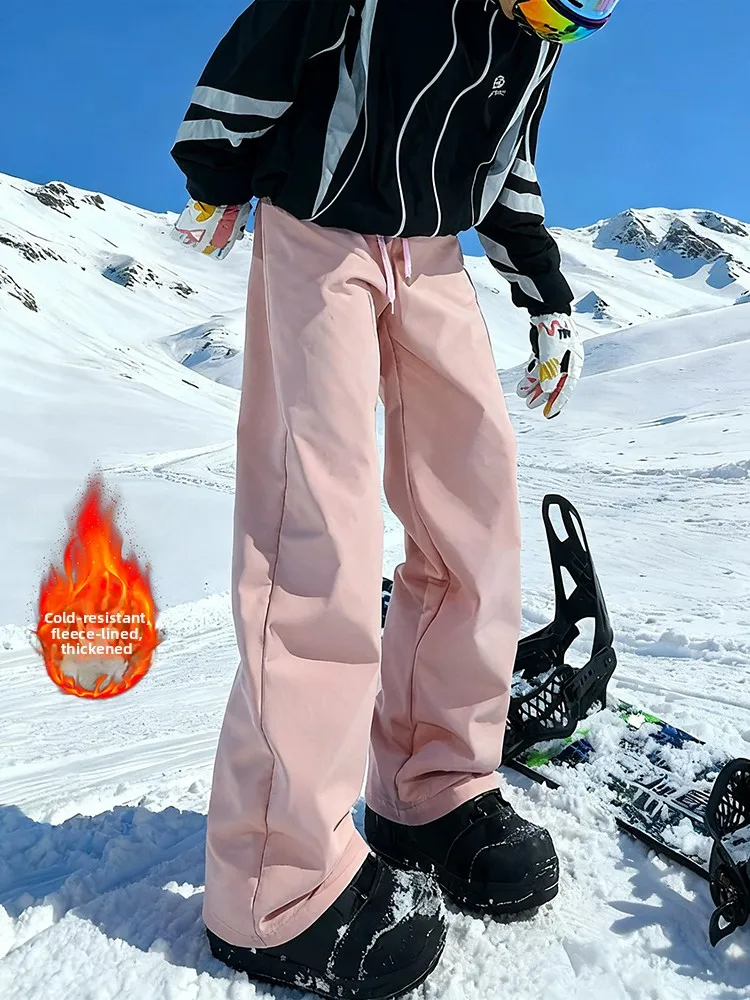 

Pink Fce Lined Ski Pants Men Women Winter Cold Proof Tee in One Trousers Harbin Anti Wind Waterproof Casual Straight Leg...