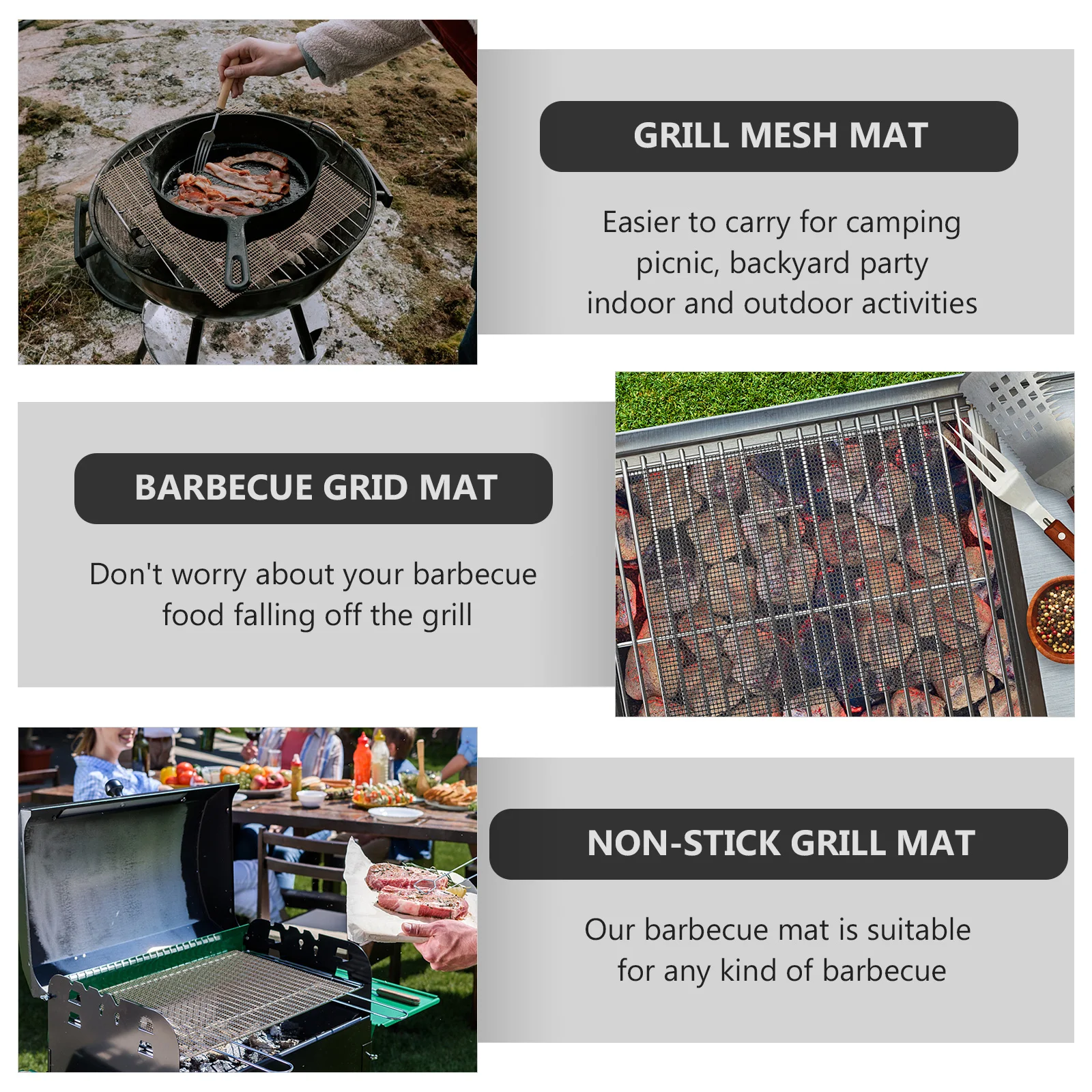 

6pcs Reusable Bbq Grill Mesh Mat Non Stick Heat Resistant Barbecue Grilling Mat For Camping Picnic Outdoor Indoor Use Fiberglass
