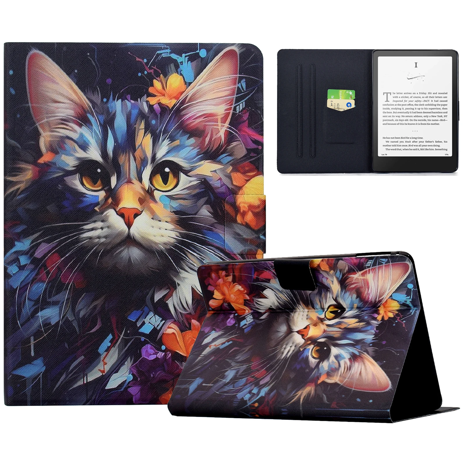 

For Amazon Kindle Paperwhite (2024) Case Colorful Pattern Painting Card Slots Stand Leather Tablet Cover with Auto Sleep / Wak