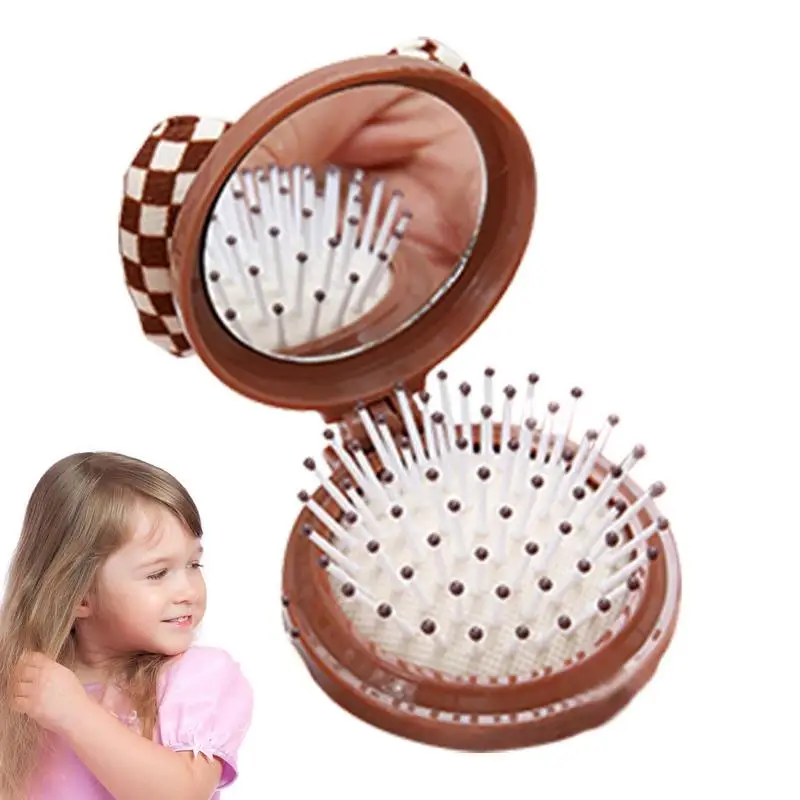 Travel Hair Brush Folding Air Bag Comb Pocket Mirror Brush Mini Hair Brush With Mirror Hair Massage Brush For Girls Handbags