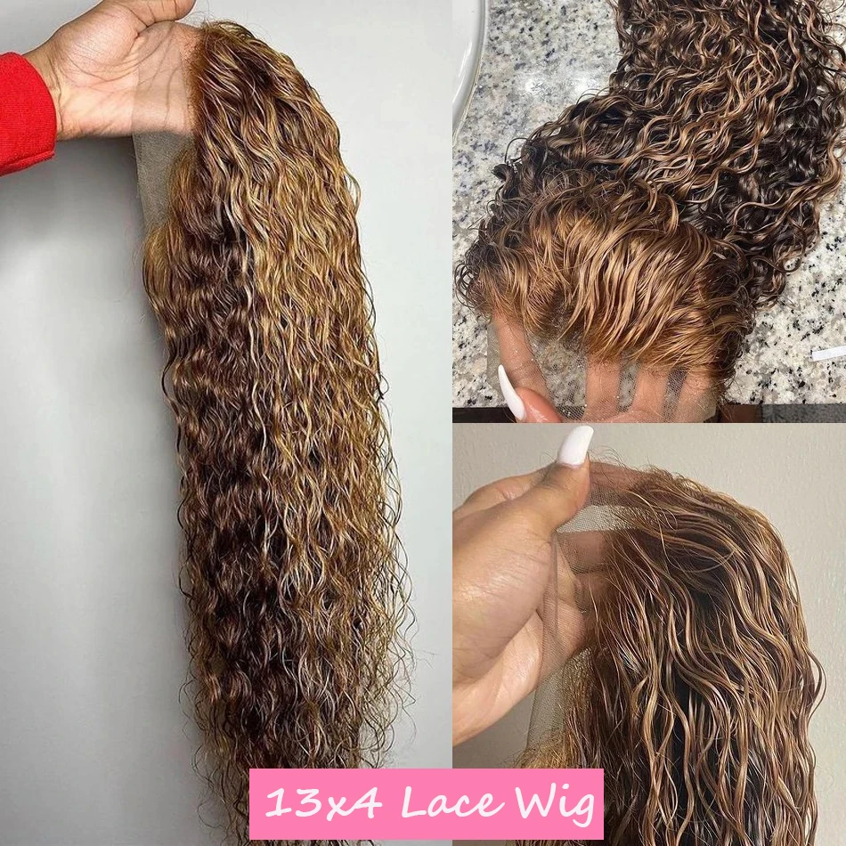 30 بوصة 13x4 أومبير تسليط الضوء على الدانتيل الجبهة خصلات الشعر المستعار الإنسان 5x5 ارتداء والذهاب غلوليس إغلاق موجة عميقة شعر مستعار أمامي 250% الكثافة