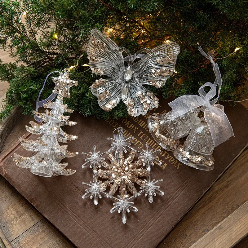 

Christmas decorations sequin DIY acrylic pendant transparent snowflake pendant Christmas tree scene layout props