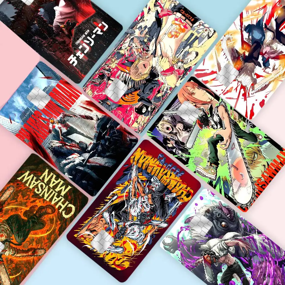 

C-Chainsaw Man 2024 Anime Cartoon Skin Stickers Film Tape Case For Big Credit Debit Card Front Side
