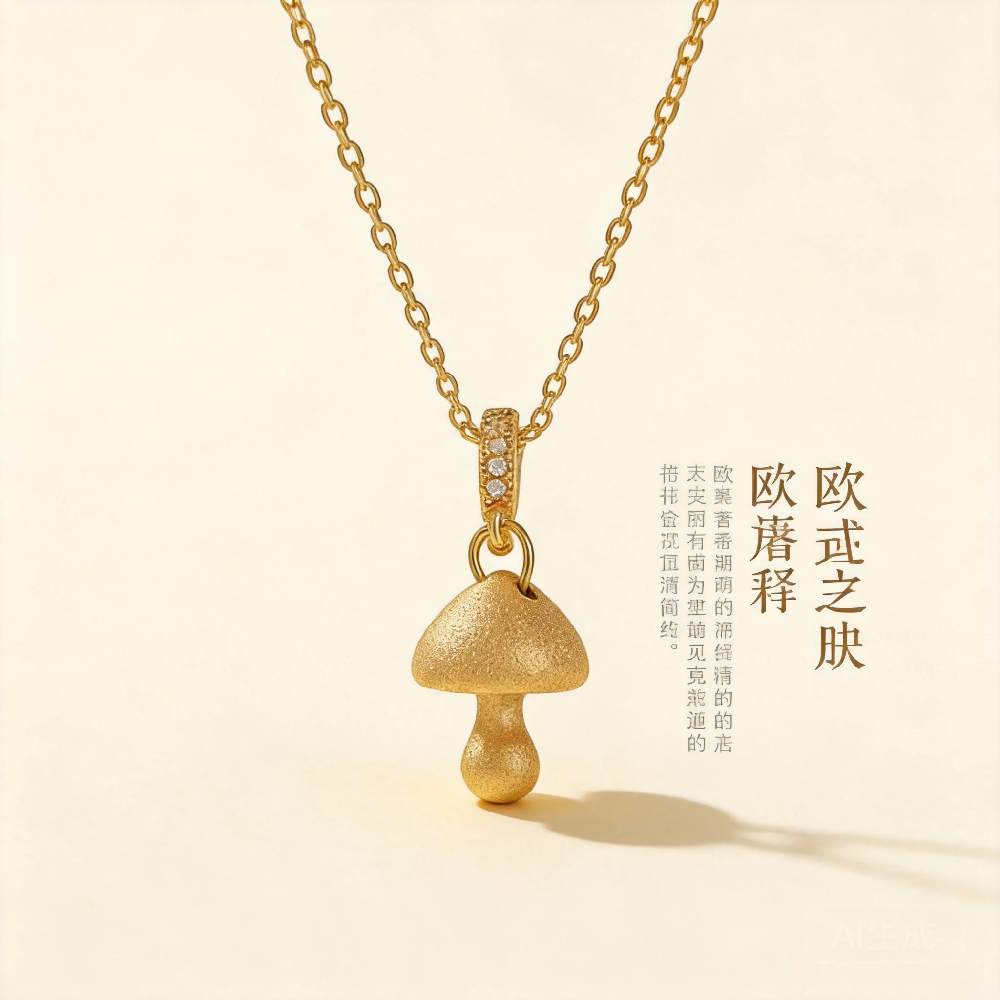 Chinese Style Lucky Fortune Blessing Brushed Real Gold Plated Mushroom Pendant Necklace Ancient Gold Tarnish Resistant Dainty