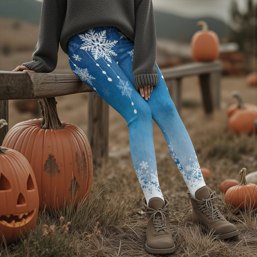 

Festive Women's Leggings with Snowflakes Ornaments Colorful Gradient Design Cozy Elastic Waist for Christmas Market Winter Wear