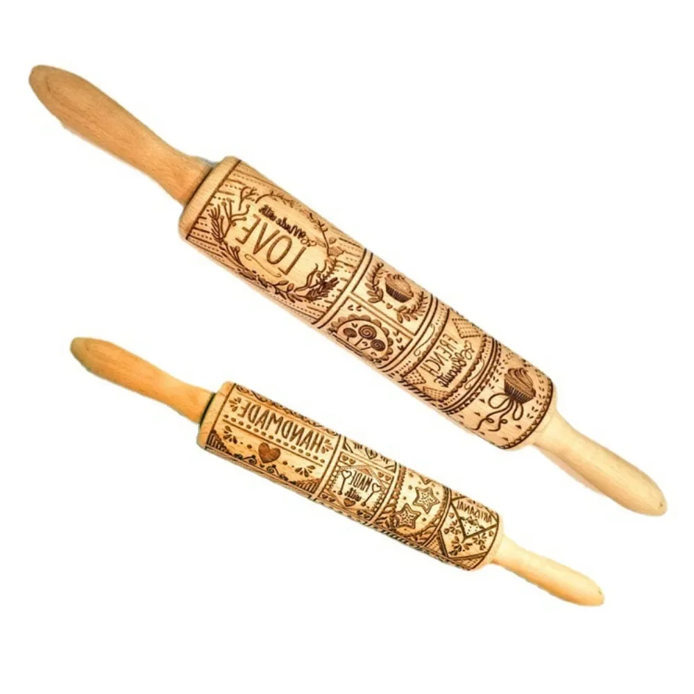 

Laser Engraving Printing Cylinder Embossed Fudge Biscuit Cookie Dough Halloween Rolling Pin Baking Kit Embossed Rolling Pin