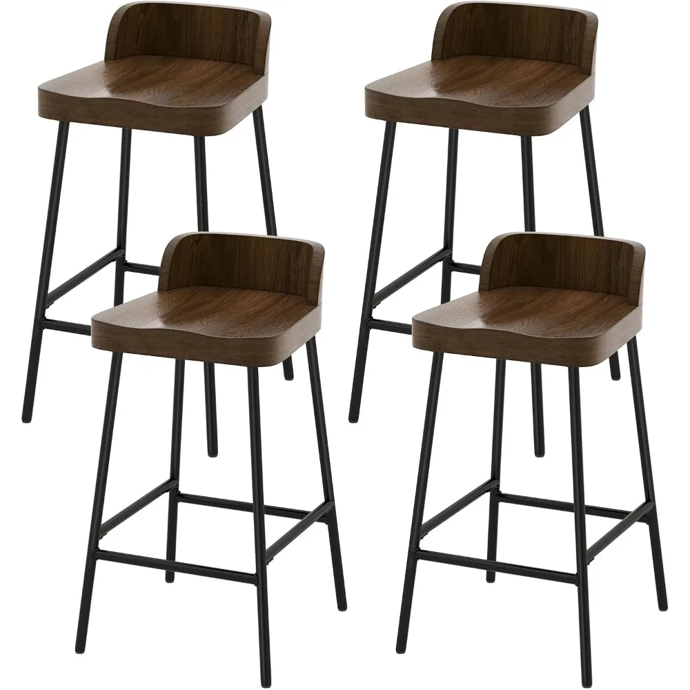 

24.5" Low Back Bar Stool with Curved Seat, Industrial Breakfast Counter Height Chair with Footrest & Adjustable Foot Pads