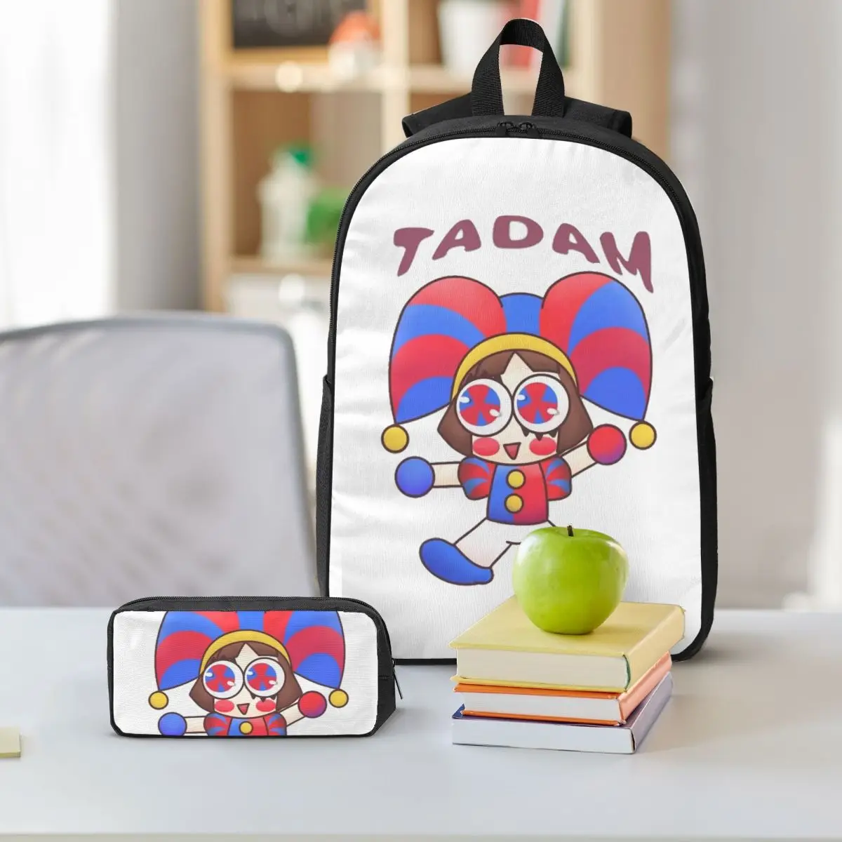 بومني تادام الرسم مذهلة السيرك الرقمي على ظهره طالب صبي بنات BookBag حقيبة مدرسية 3ps معزول حقيبة الغداء مقلمة