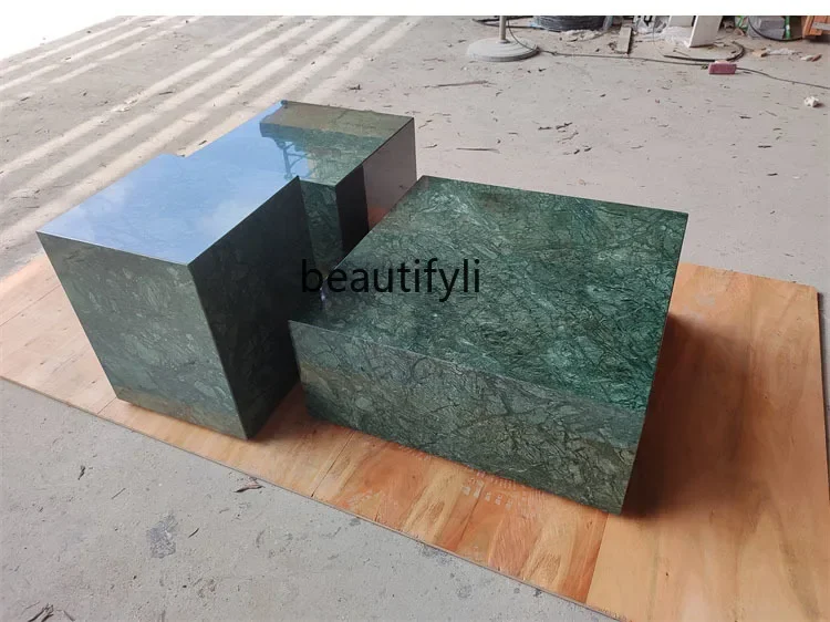 

Natural marble Indian green tea table light luxury high-end club stone edge table customizationQ