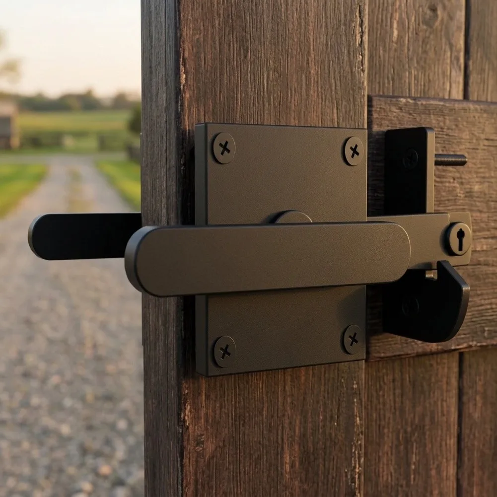 Aluminum Double Sided Barn Door Handle With Privacy Latch For Wooden Fence Door Latch Sliding Closet Garage Fence Gate Hardware