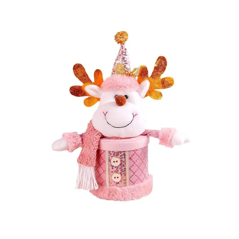 Pink Plush Snowman Apple Gift Box Christmas Tree Ornament Holiday Party Decoration Candy Container Xmas Home Decor Supplies