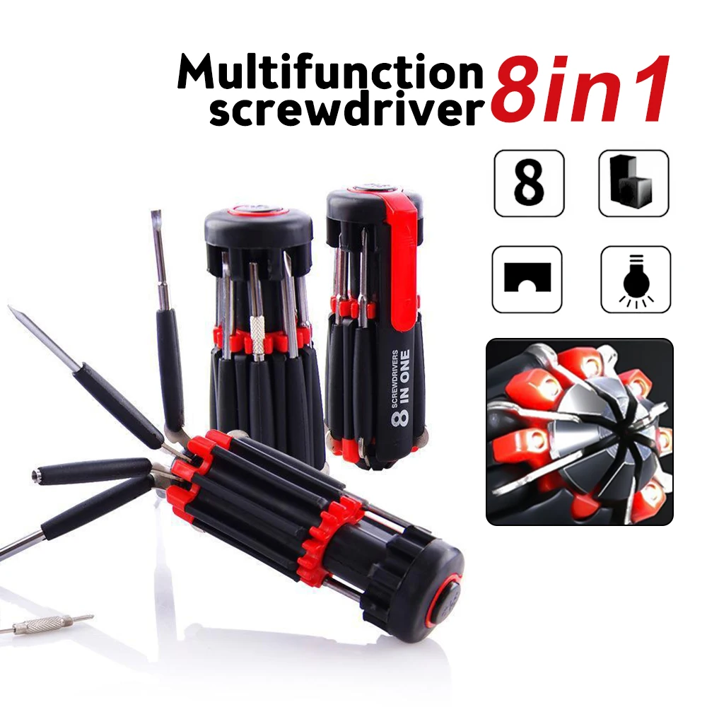 

Useful 8 in 1 Multi Portable Screwdriver with 6 LED Torch Tools Light Up Flashlight tool Set Hardware Tools