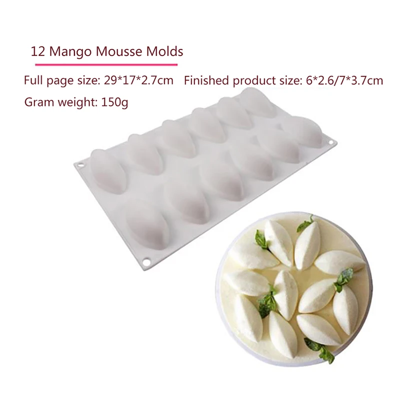 12 Cavity Silicone Cake Fondant Mold Form Quenelle Shaped Mould Mousse Cake Tool