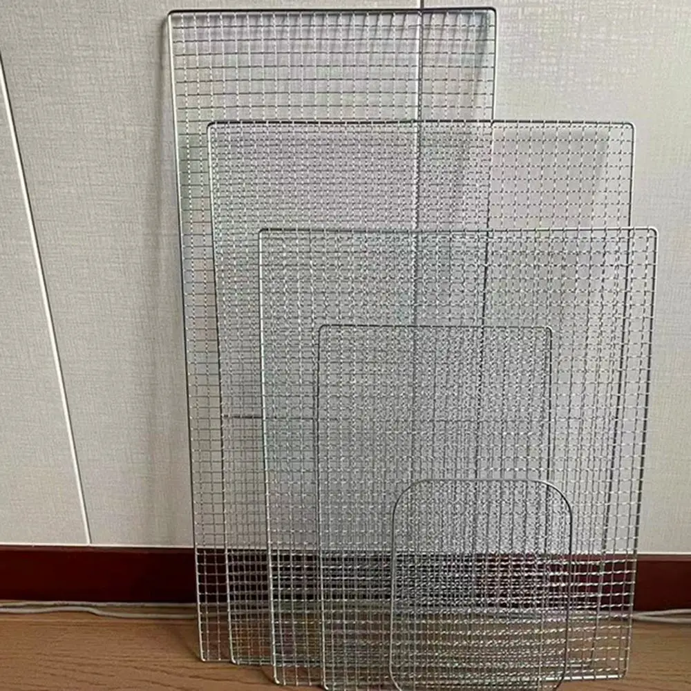 Square/Rectangular BBQ Grill Net 40/50/60cm Reusable Barbecue Grid Heat-resistant Steel Wire Roast Grate Outdoor Camping