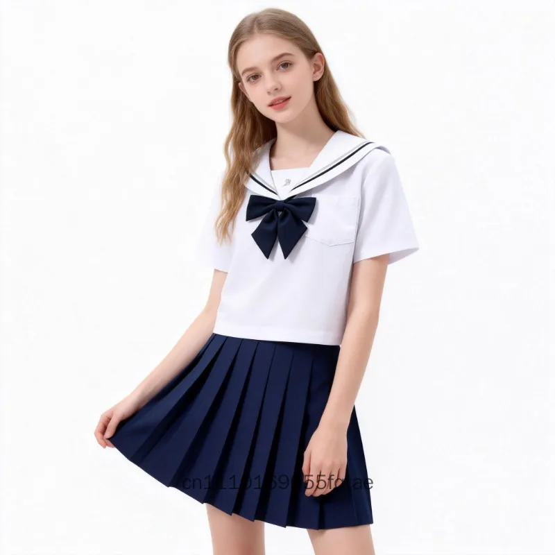 Neue japanische JK-Uniform, weißer, schlichter College-Stil, Rock mit Schleife und Falten, Schuluniform für Mädchen. – Detail 2
