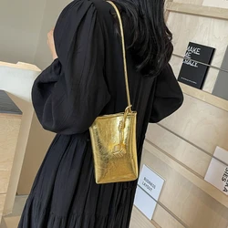 LEFTSIDE Mini Pu Leather Shoulder Bags for Women 2024 Simple Y2K Korean Fashion Gold Handbags and Purses Silver Crossbody Bag